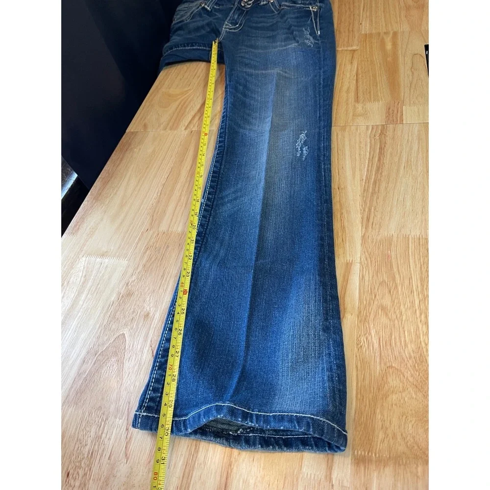 Miss Me JP5046-2 Bootcut Jeans Blue Denim Rhinestone Cross Flap Pocket Womens 31
